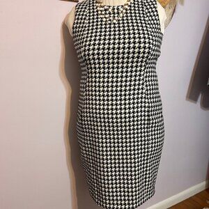 Calvin Klein Black and White Midi Sheath Dress